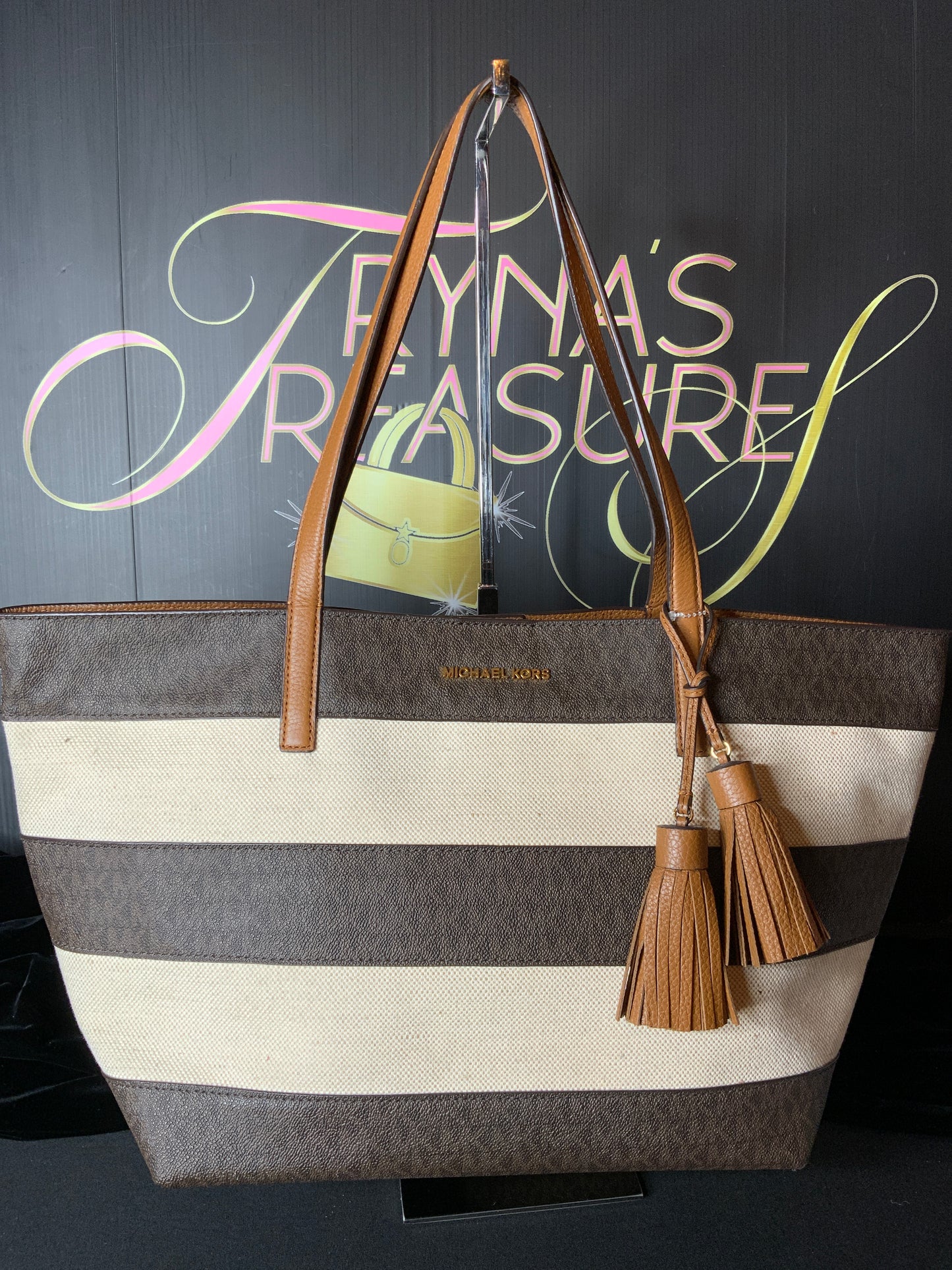 Michael Kors Striped Canvas  Large Tote