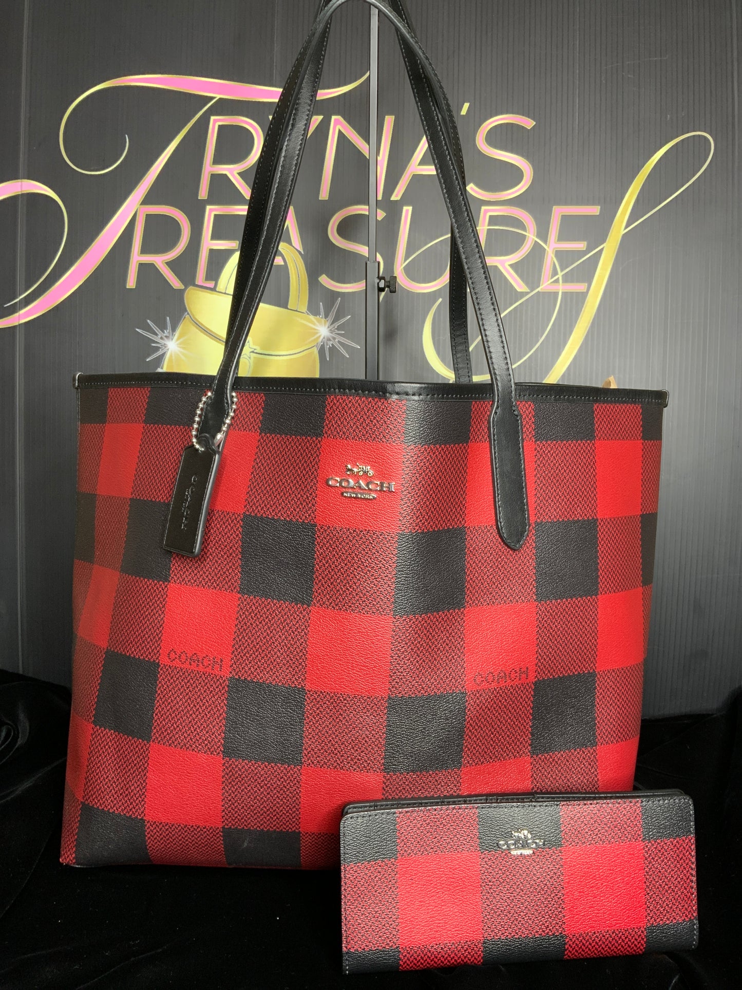 Coach Plaid Tote with Wallet