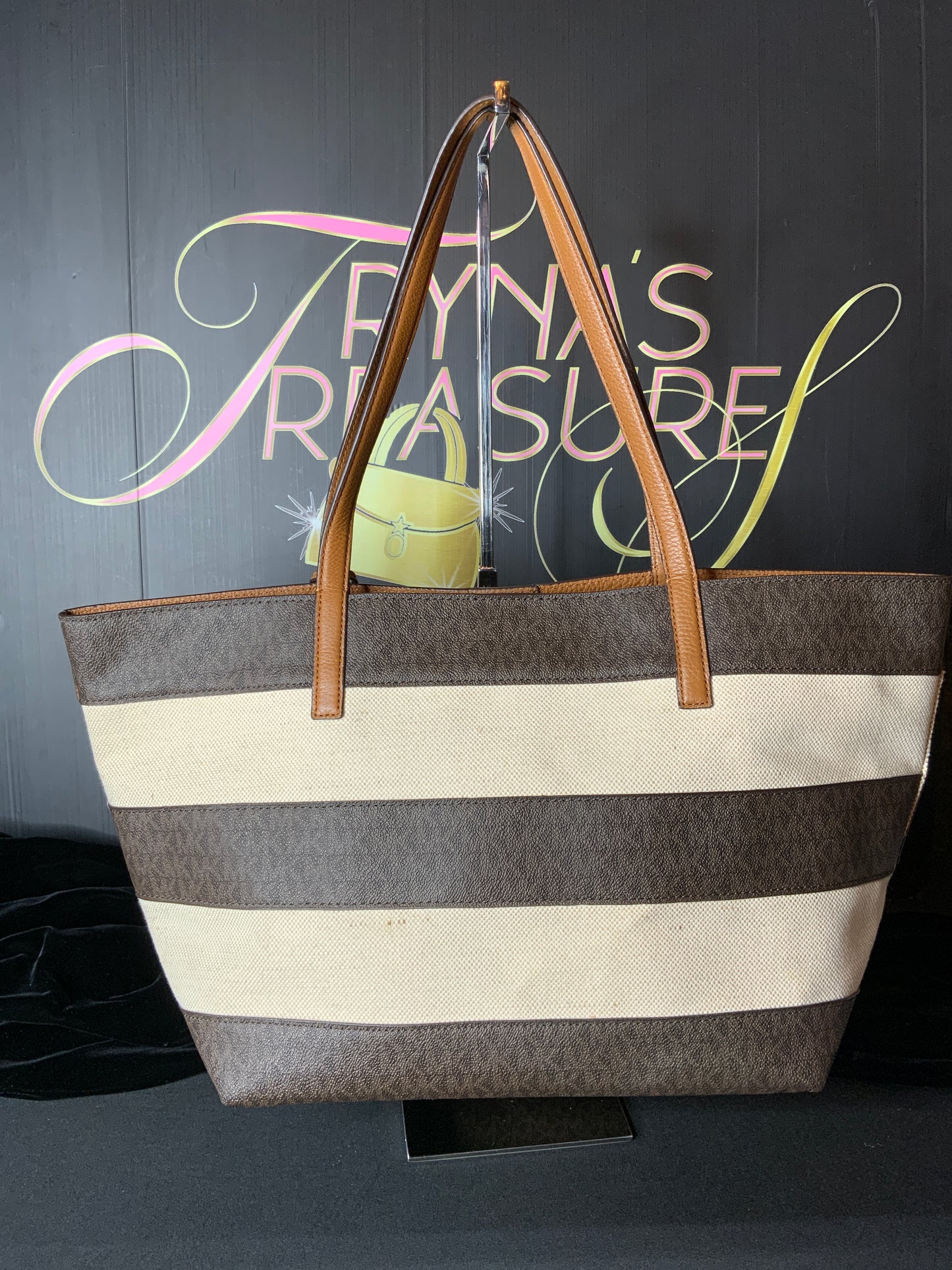 Michael Kors Striped Canvas  Large Tote