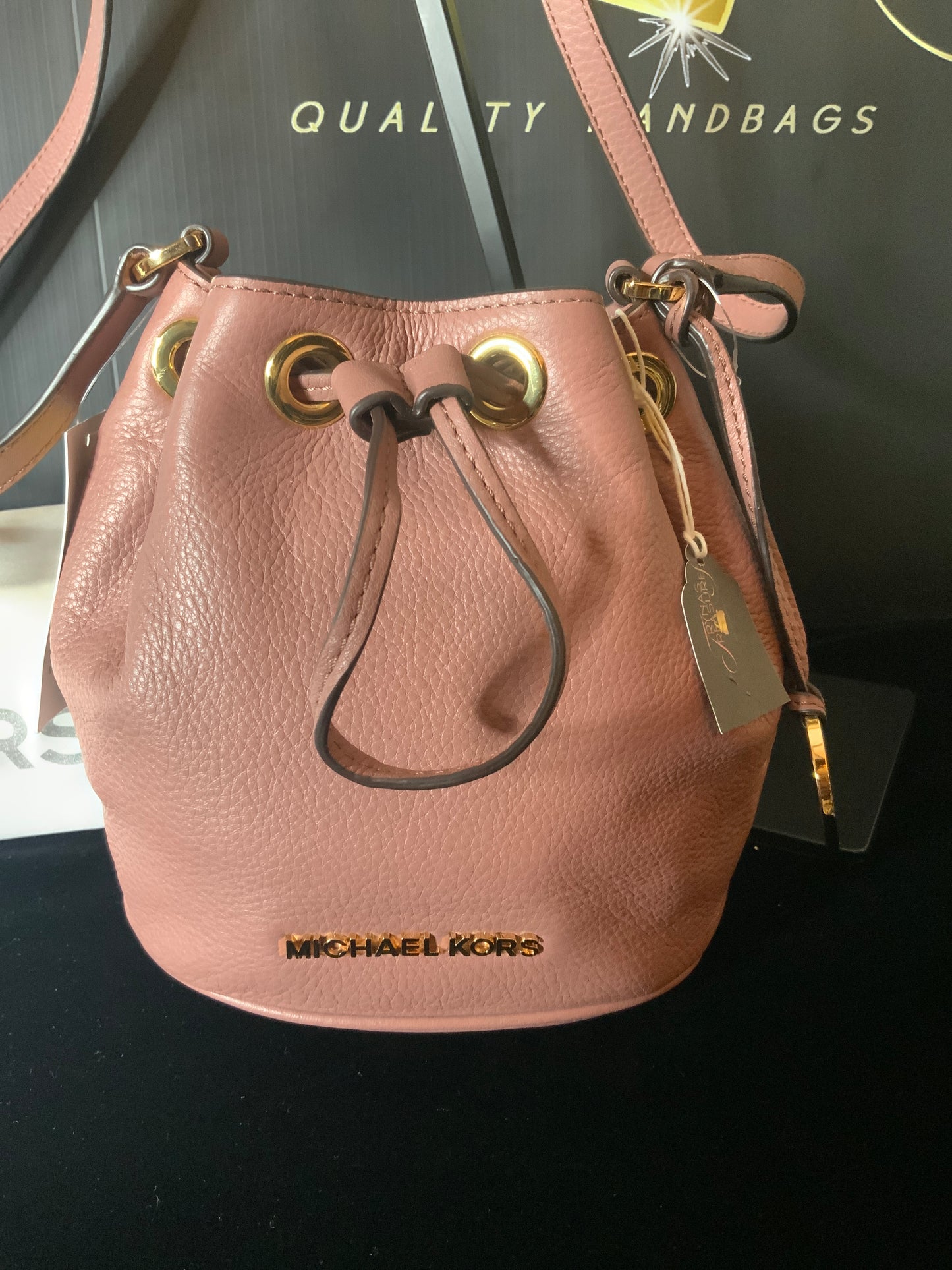 Jules Dusty Rose Drawstring  Crossbody Leather