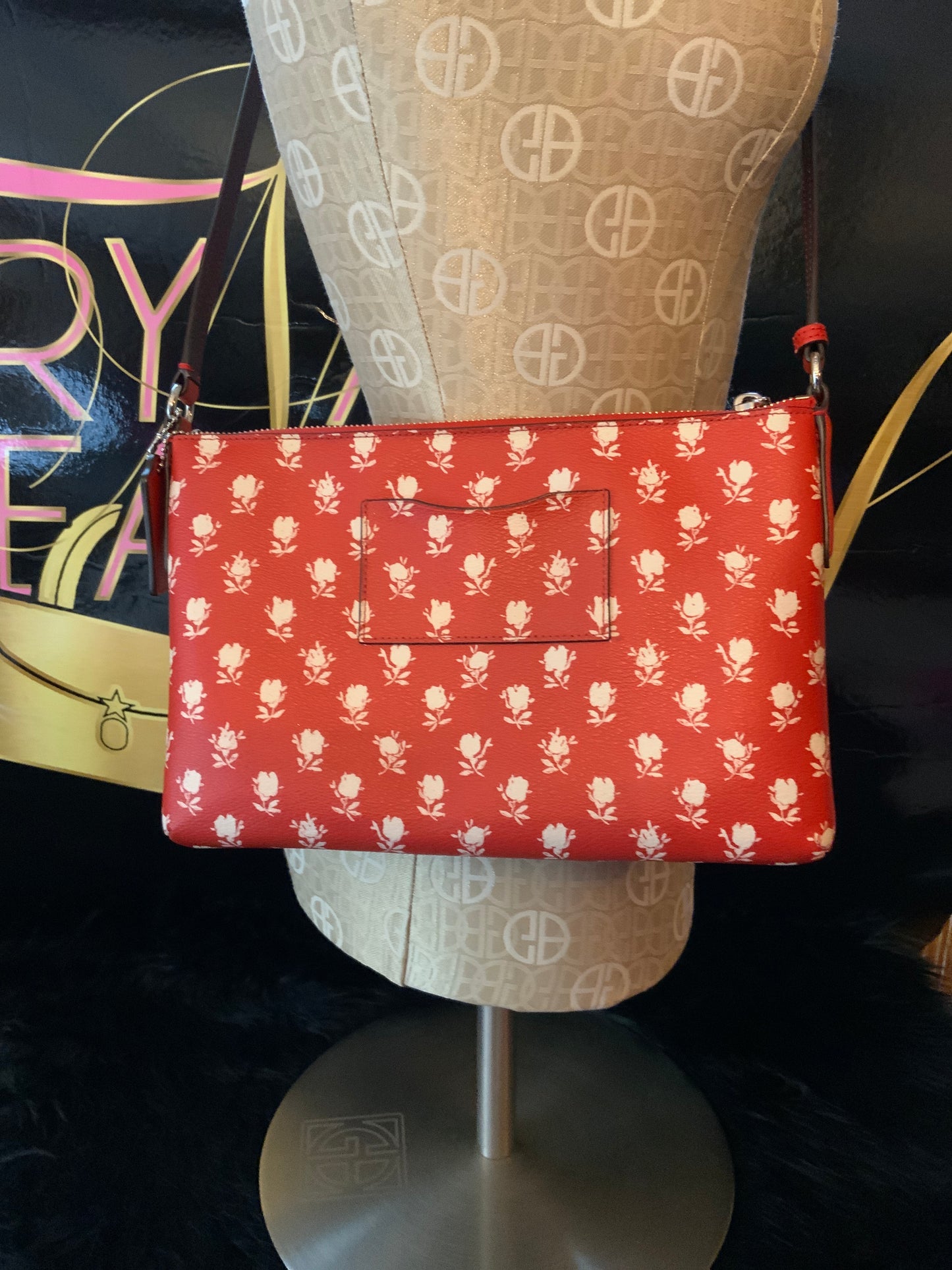 Coach red and white flowered crossbody