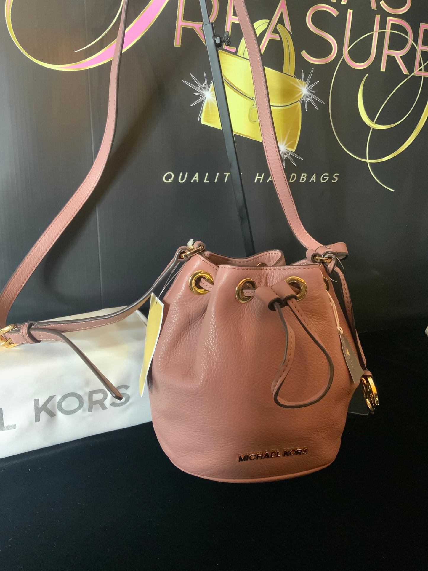 Jules Dusty Rose Drawstring  Crossbody Leather